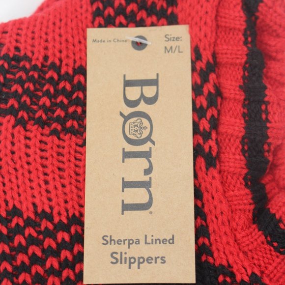 Born Sherpa Lined Bootie Slippers Red Black Plaid Non-Slip Soles M/L - Picture 5 of 5